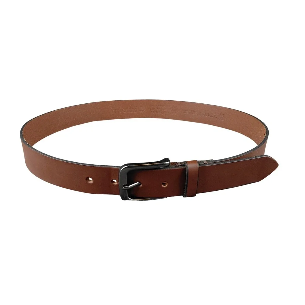 Timberland Mens Brown Leather Casual Dress Belt Gunmetal‎ Buckle Assembled USA